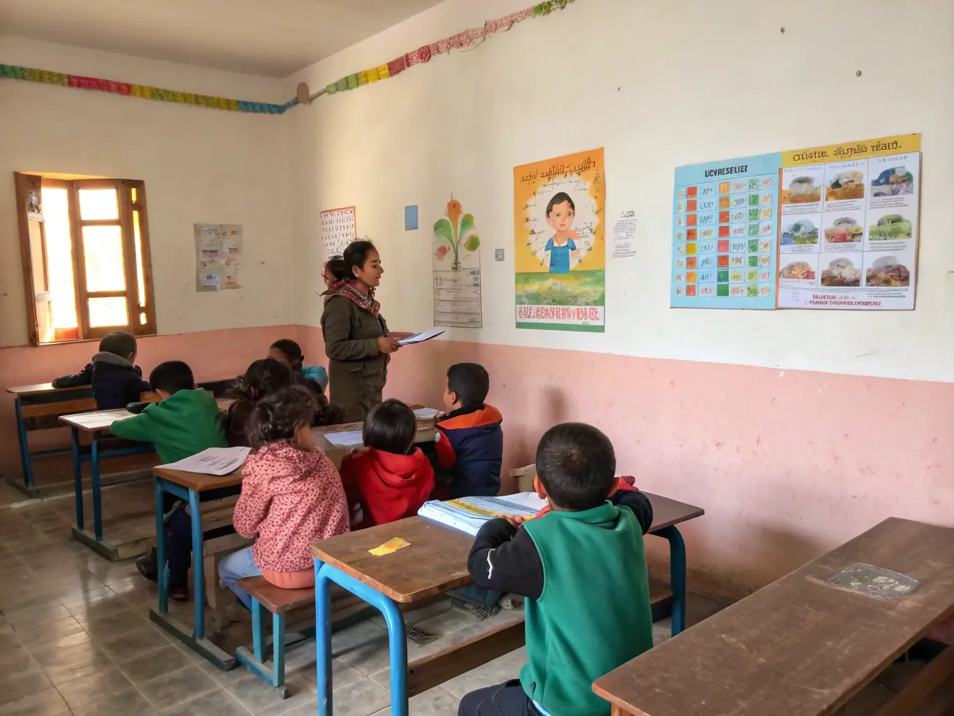 A classroom setting where instructors are teaching children about wildlife conservation and the importance of protecting natural resources.