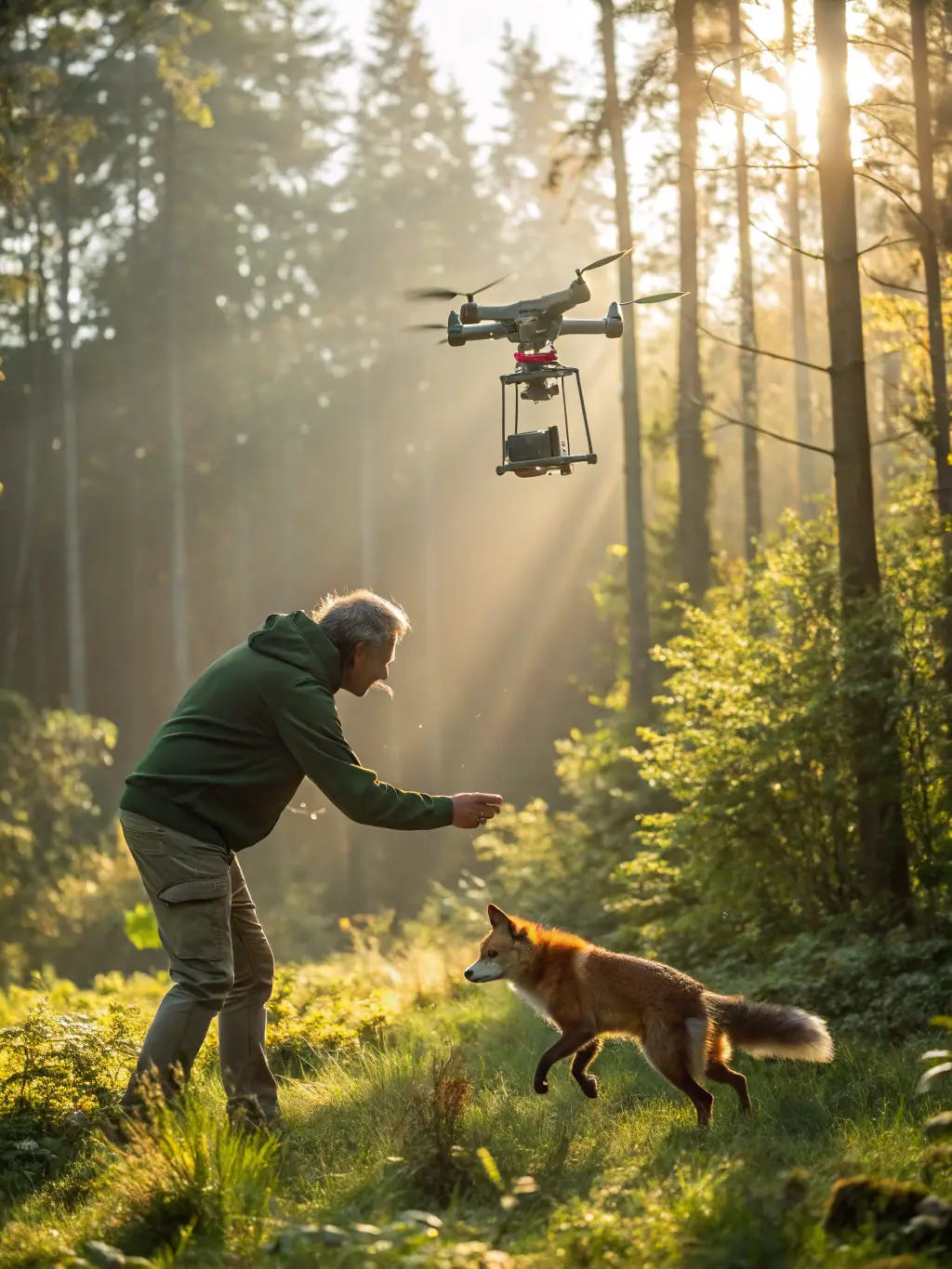 A photograph capturing members of ASSOCIATION COMMUNALE DE CHASSE AGREEE DE LA MONSELIE releasing a rehabilitated animal back into its natural habitat. The image should evoke a sense of care and commitment to wildlife preservation.