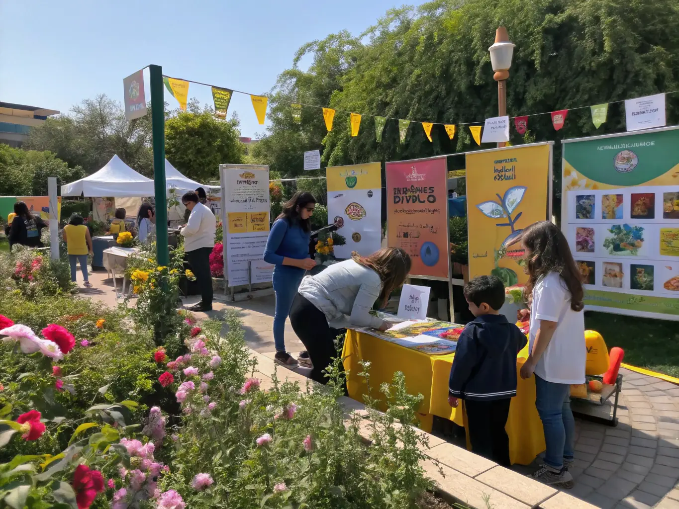 A community event featuring a wildlife awareness campaign, with educational booths, interactive displays, and activities for children and adults.